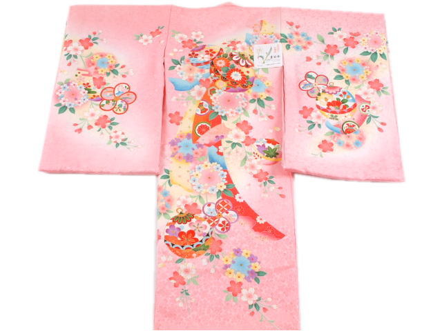 子供お祝着 桜と鞠と熨斗目（ピンク）