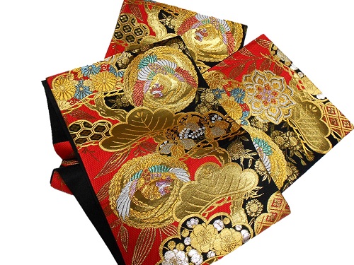 正絹袋帯　西陣　吹山織物　振袖向き　赤地　日本製　未仕立て　在庫処分品　送料無料　成人式｜はせ川京染店　店