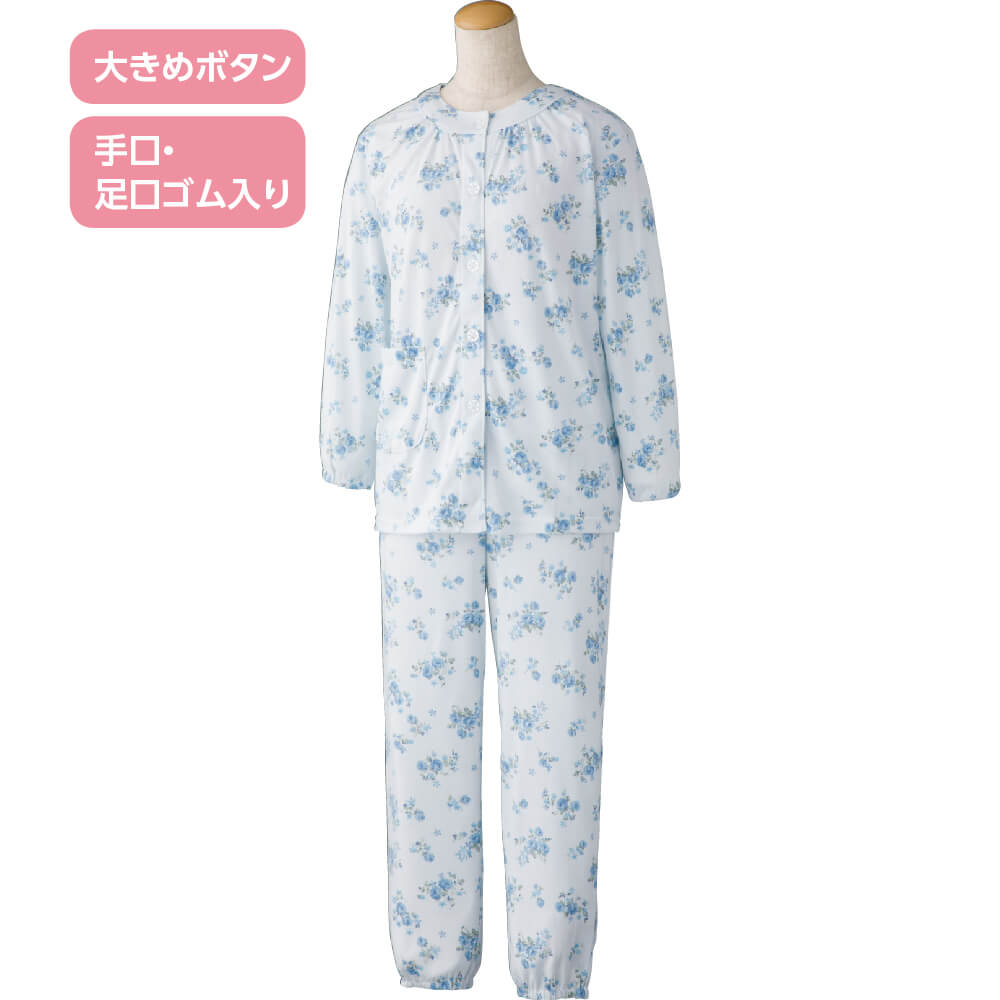 介護 パジャマ 長袖 レディース 婦人 用 大きめボタン M L プチサイズ 小さいサイズ 春 夏 秋 冬 介護用パジャマ 介護ねまき 手口  足口ゴム入り 介護用衣料 高齢者 シニア 女性 介護用衣料