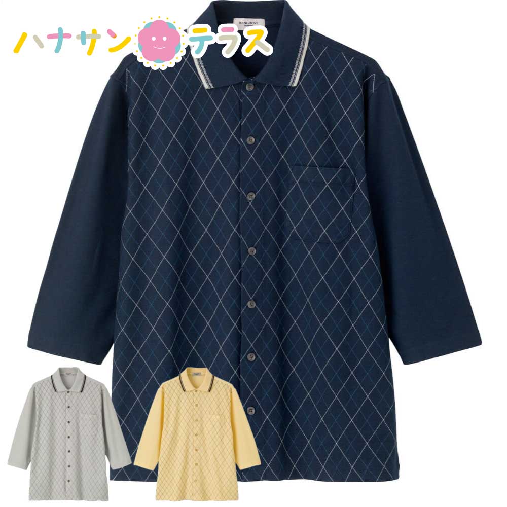 綿混 斜めボタンホール 前開き7分袖 ポロシャツ Ｓ M L LL Ｓサイズあり シニアファッション 70代 80代 90代 100歳 60代 メンズ 紳士 用