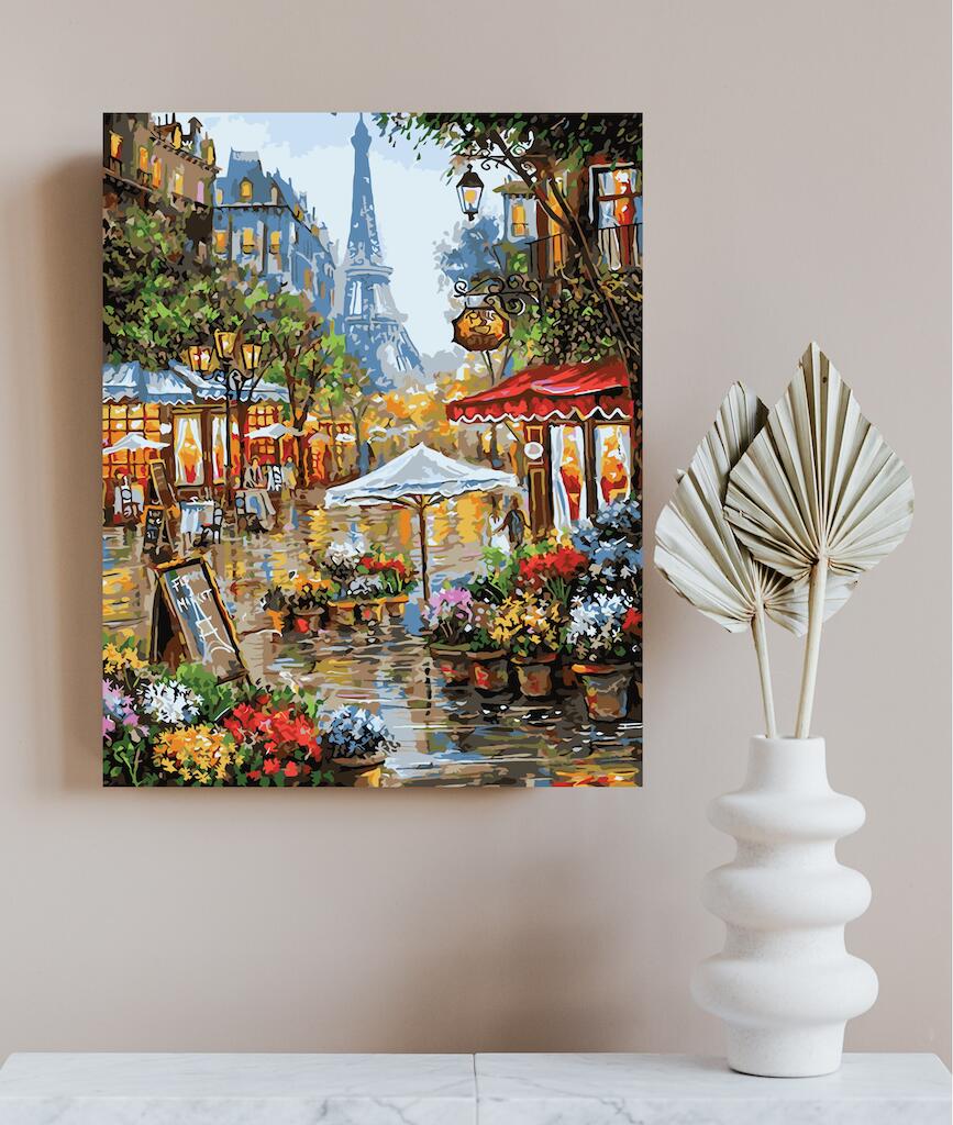 魅力的な価格 週間ランキング1位 大人の塗り絵 絵画 風景画 油絵塗り絵 父の日 おうち時間キット 数字塗り絵 数字油絵 パリの花屋 50x40cm フレーム付 塗り絵セット インテリア雑貨 おしゃれ パリ アートパネル フランス 花 壁飾り 絵 インテリア 数字絵 キャンバスアート