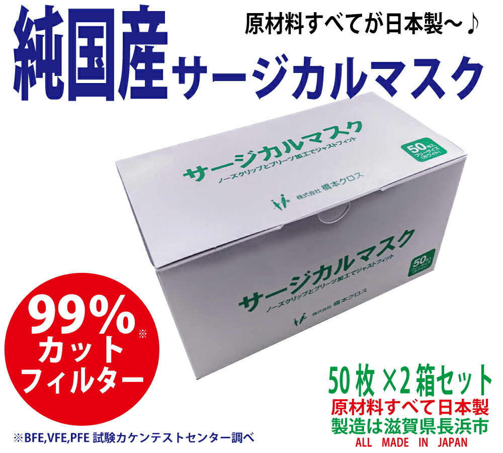 楽天市場 サージカルマスク ３層 耳掛け 50枚 2箱セット 橋本クロス