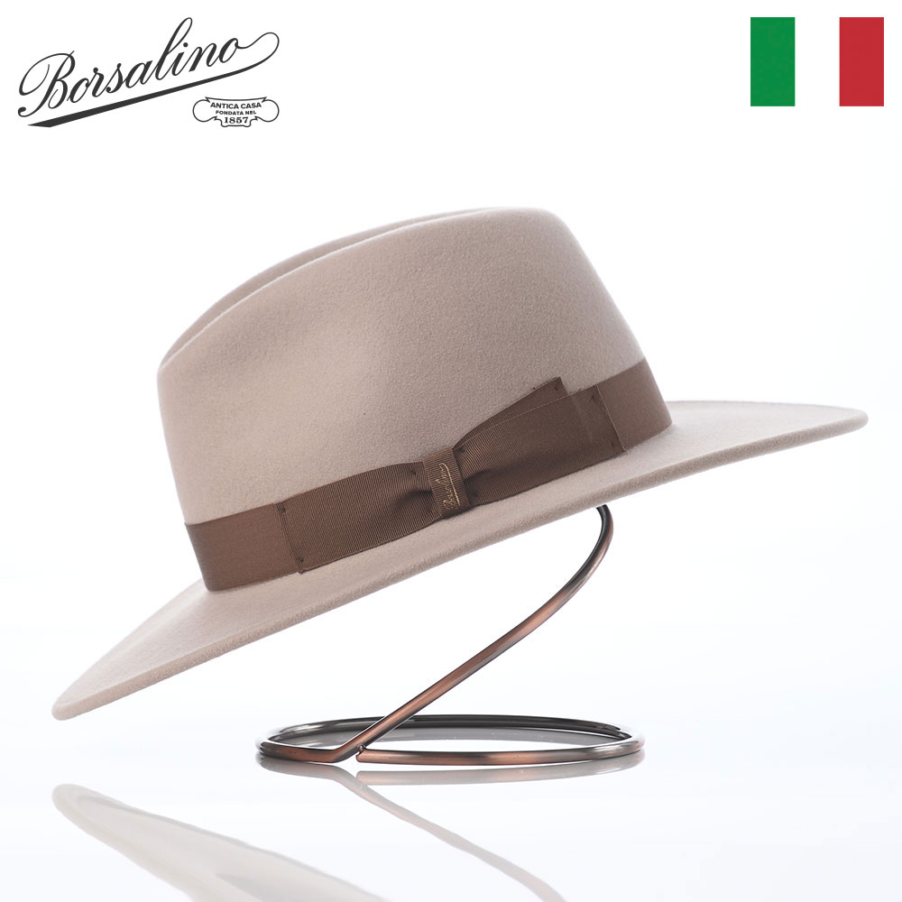 [美品]Borsalinoボルサリーノ中折れハットラビットフェルトベージュ61 美品 Borsalino ボルサリーノ 中折れ フェルトハット ラビットファー