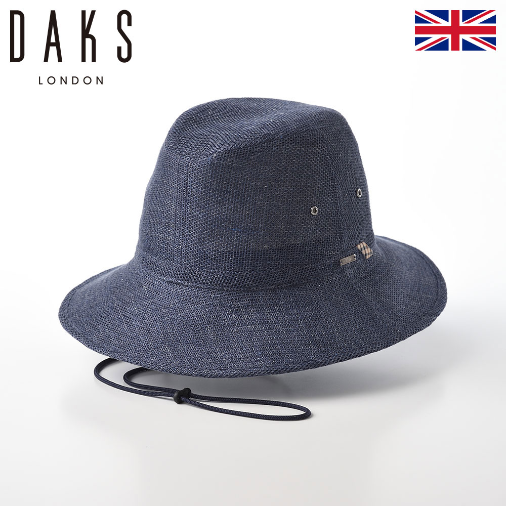 DAKS サファリハット アドベンチャーハット あご紐付き メンズ レディース 大きいサイズ 春 夏 ソフトハット カジュアル おしゃれ 英国 ブランド ダックス Hat Linen Mesh(ハット リネンメッシュ) D1718 ネイビー