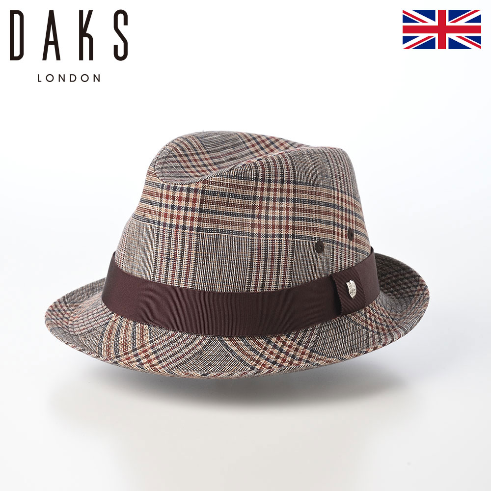 DAKS 帽子 中折れハット ソフトハット メンズ レディース おしゃれ カジュアル ブランド ダックス Safari Hat Linen Glen Check(ハット リネン グレンチェック) D2006 ブラウン
