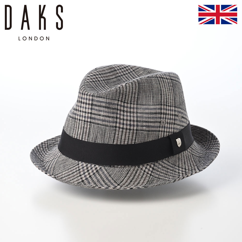 DAKS 帽子 中折れハット ソフトハット メンズ レディース おしゃれ カジュアル ブランド ダックス Safari Hat Linen Glen Check(ハット リネン グレンチェック) D2006 グレー