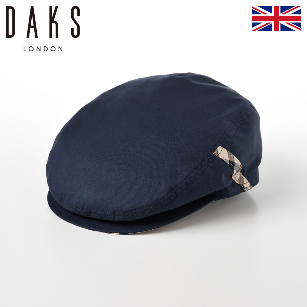 DAKS 帽子 メンズ ハンチング帽 撥水加工 サイズ調整 大きいサイズ ブランド キャップ CAP 通年 レディース 紳士帽 ベージュ グレー ネイビー 英国ブランド トップフリーハンチング コートクロス D4303 ネイビー