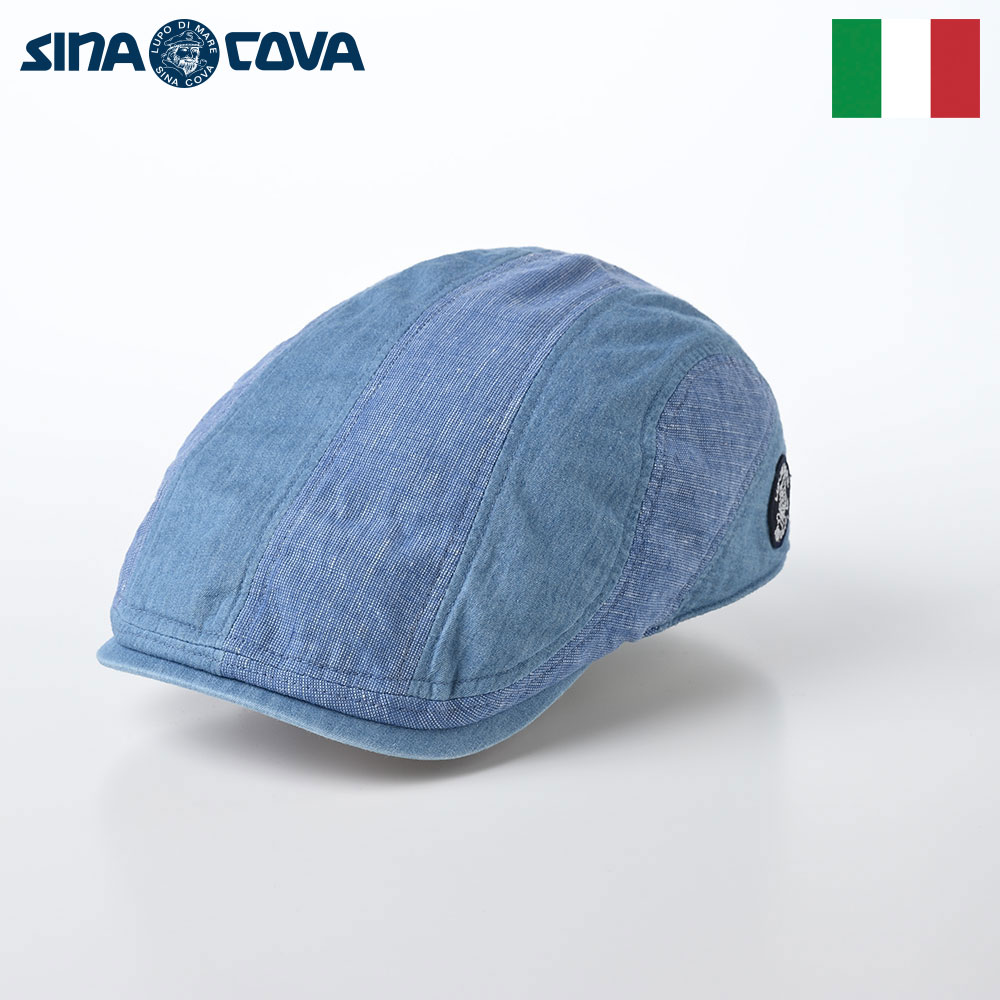 Sinacova シナコバ ハンチング帽 メッシュ裏地 メンズ レディース 帽子 キャップ ブランド 大きいサイズ 春 夏 Cap シンプル サイズ調整 カジュアル おしゃれ 鳥打帽 イタリアブランド Marine Denim Hunting マリンデニムハンチング Es574 ブルー 041 超目玉枠