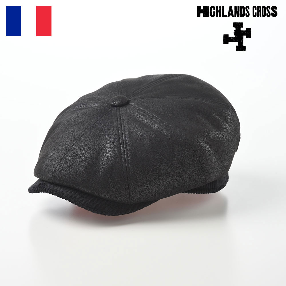 Highlands Cross キャスケット帽 キャップ メンズ レディース 秋 冬 帽子 Cap ニュースボーイキャップ 大きいサイズ おしゃれ シンプル カジュアル 異素材 フランス ブランド ハイランドクロス Campbell Pu 003 キャンベル ブラック 9周年記念イベントが