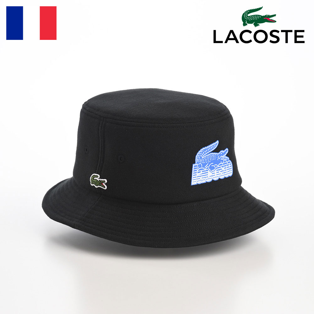 【新品未使用】LACOSTE バケットハット ブラック LACOSTE バケットハット 帽子 春夏 プリント メンズ バケハ