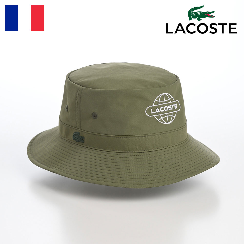 LACOSTE ラコステ バケットハット 帽子 メンズ レディース 春 夏 秋 冬 サファリハット カジュアル シンプル ロゴ アウトドア タウンユース ユニセックス オールシーズン GLOBE BALL LOGO BUCKET HAT(グローブボールロゴバケットハット) L1287 カーキ