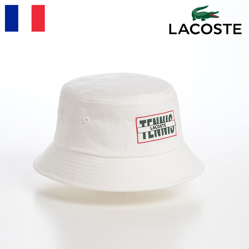 LACOSTE ラコステ バケットハット 帽子 メンズ レディース 春 夏 秋 冬 サファリハット カジュアル シンプル アウトドア ユニセックス オールシーズン TENNIS GRAPHIC TWILL BUCKET HAT(テニスグラフィックツイルバケットハット) L7127 ホワイト