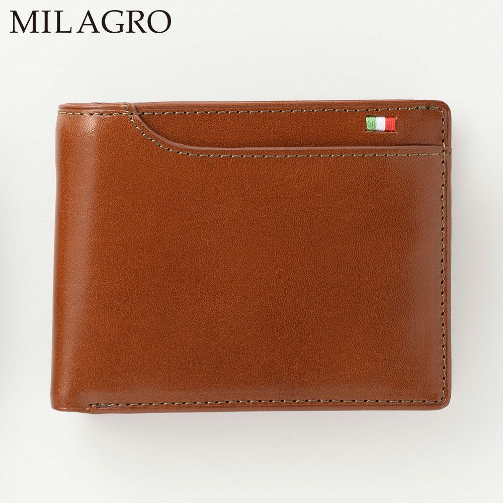 Milagro ミラグロ 二つ折り財布 メンズ 牛革 本革 ブランド コンパクト 薄型 シンプル おしゃれ ICカード ボックス型小銭入れ プレゼント お祝い 記念日 社会人 21ポケット タンポナートレザー ウォレット CA-S-2108 ブラウン