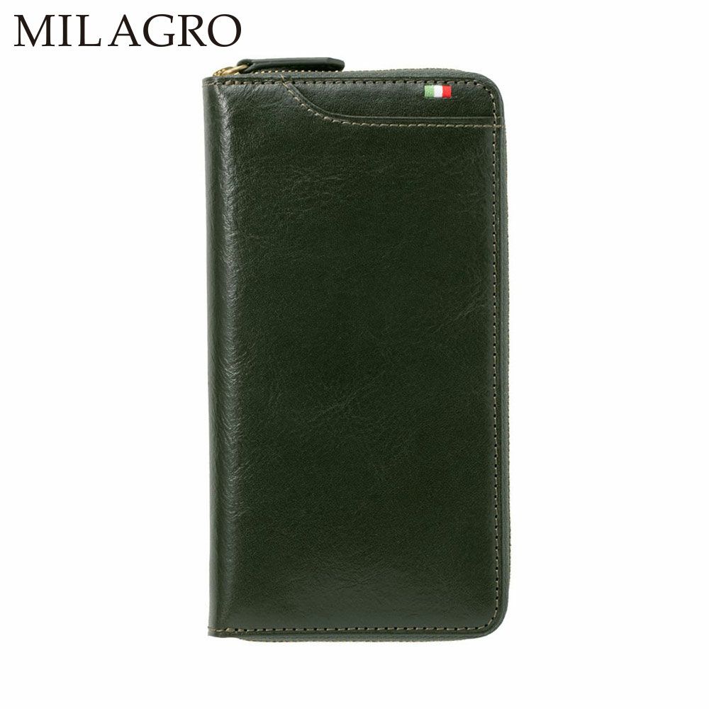Milagro ミラグロ 長財布 ロングウォレット メンズ 牛革 本革 ブランド スリム 大容量 ラウンドファスナー ICカード ボックス型小銭入れ プレゼント お祝い 記念日 イタリアンレザー ギャルソン ウォレット CA-S-644 グリーン