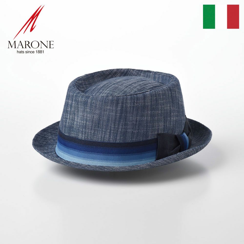 50 Off Marone ポークパイハット 帽子 春 夏 大きいサイズ メンズ レディース 紳士帽 ソフトハット イタリア製 カジュアル ブランド M L Xl プレゼント あす楽 マローネ Trilby Cotton トリルビー コットン Mt297 ブルー メンズハット 帽子専門店 時谷堂 日本