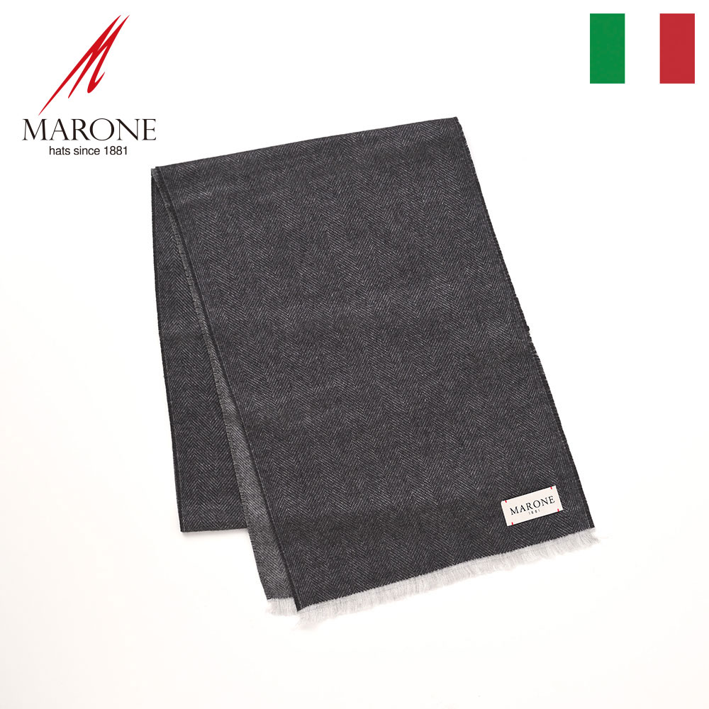 MARONE スカーフ マフラー メンズ レディース 秋冬コーデ ファッション 防寒 寒さ対策 ウール混 薄手 ギフト プレゼント イタリアブランド Bicolor Scarf（バイカラー スカーフ） 46984 ブラック