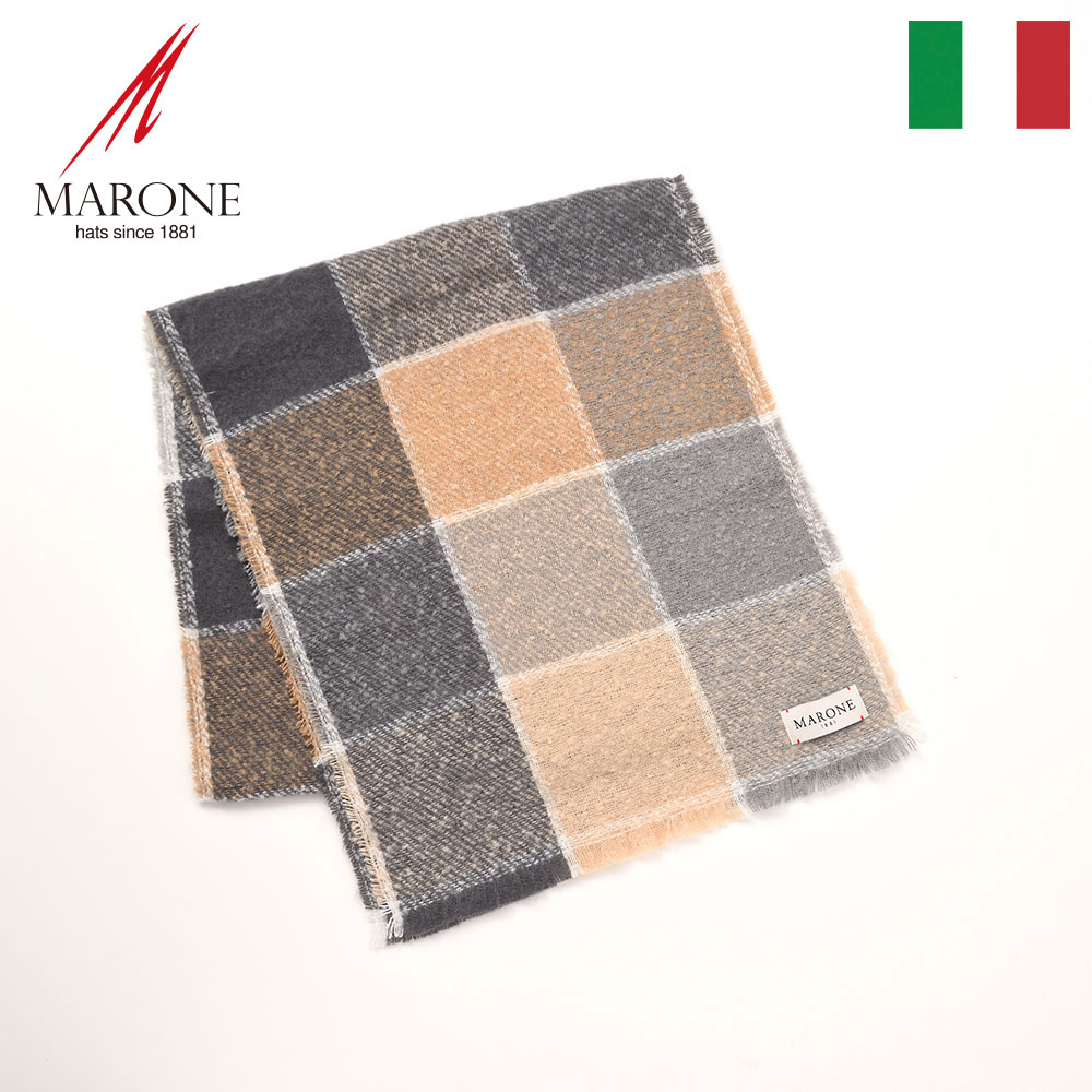MARONE スカーフ マフラー メンズ レディース 秋冬コーデ ファッション 防寒 寒さ対策 ギフト プレゼント イタリアブランド Block Check Scarf（ブロックチェック スカーフ） 46995 ボルドー