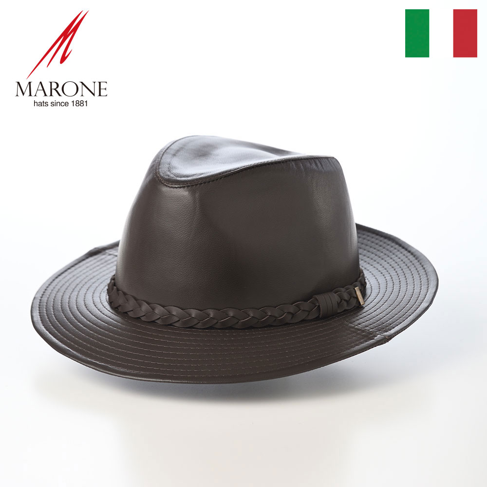 中折れハット レザーハット メンズ レディース 秋 冬 本革 大きいサイズ イタリアブランド ラムレザー MARONE マローネ Lamb Leather Hat ダークブラウン リゾート 旅行 ギフト プレゼント|メンズハット・帽子専門店 時谷堂
