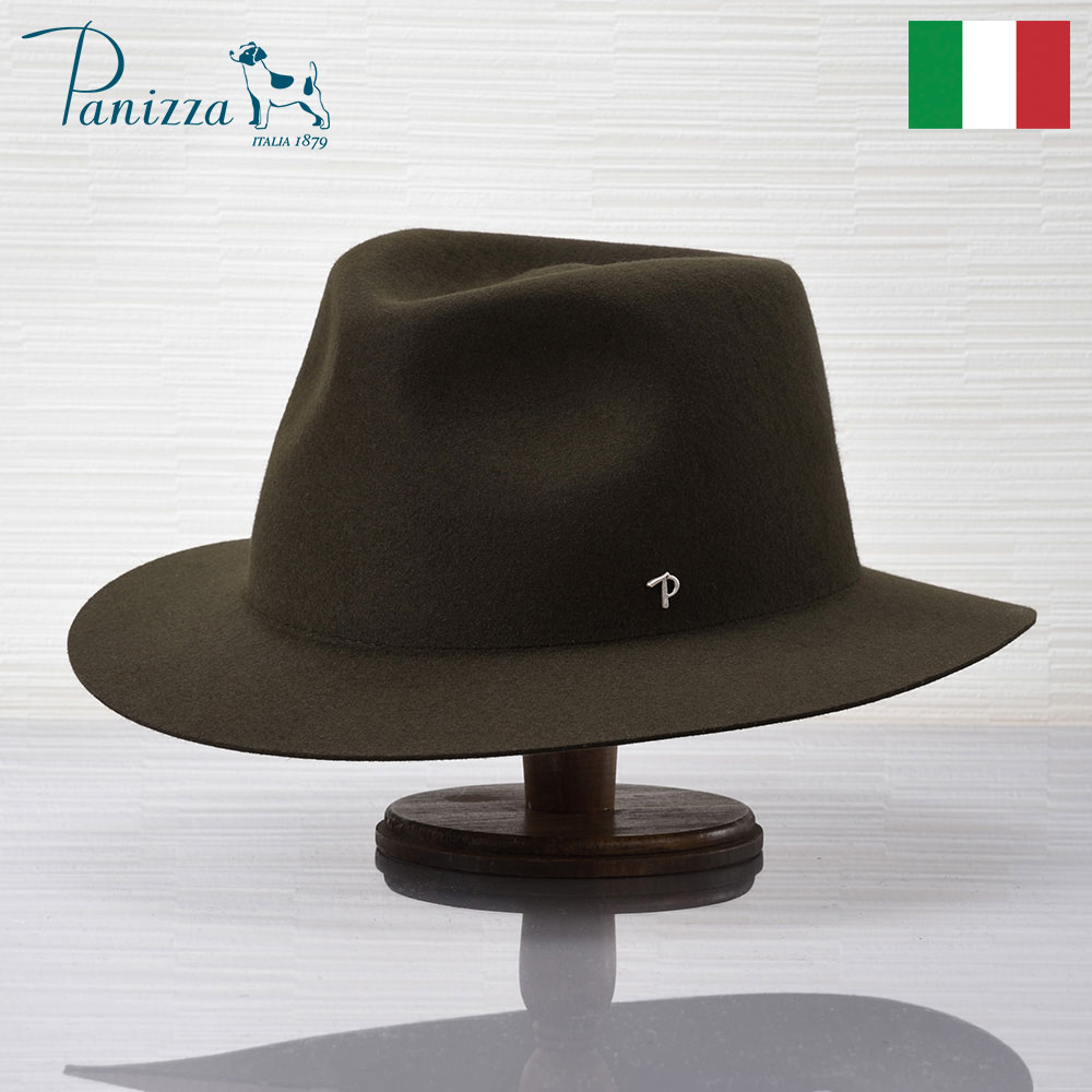 フェルトハット メンズ 帽子 中折れハット 秋 冬 大きいサイズ シンプル リボンなし ソフトハット レディース 紳士帽 ラビットフェルト100 ダークグリーン M L Xl 父の日 あす楽 ブランド Panizza イタリア製 Latina Amiata ラティーナ アミアタ Darkgreen