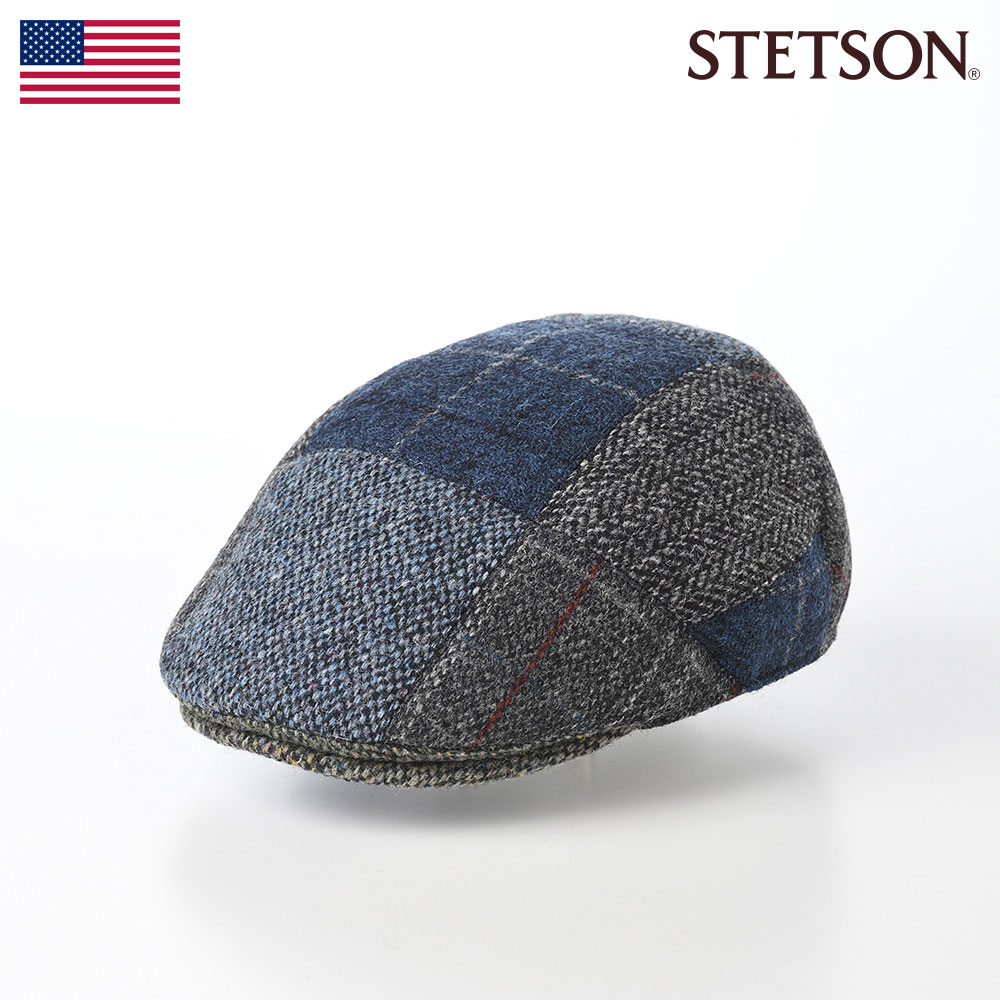 STETSON ハンチング帽 帽子 キャップ CAP 鳥打帽 メンズ レディース 秋 冬 大きいサイズ おしゃれ ファッション アメリカ ブランド ステットソン HARRIS TWEED PATCHWORK HUNTING(ハリスツイード パッチワーク ハンチング)SE737 ネイビー