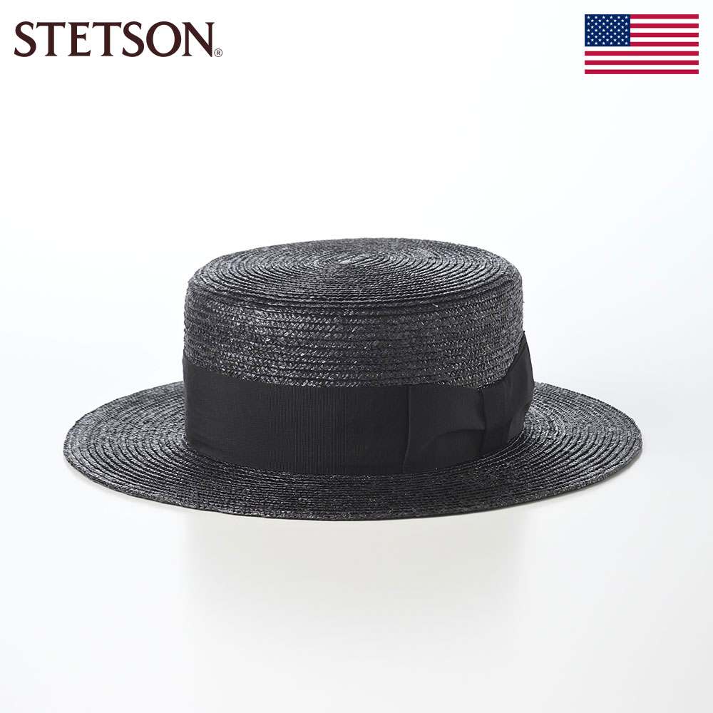 カンカン帽 メンズ レディース 日本製 春 夏 アメリカ STETSON ステットソン STRAW BRAID KANKAN HAT(ストローブレード カンカンハット) SE853 ブラック|メンズハット・帽子専門店 時谷堂
