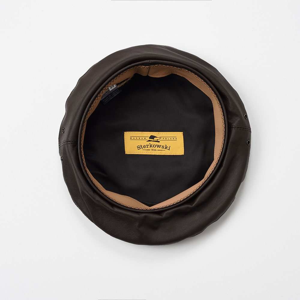 送料込 ベレー帽 メンズ レディース ブランド レザー 本革 牛革 ポーランド製 秋 冬 帽子 ユニセックス アーミーベレー ミリタリーベレー 紳士 大きいサイズ ブラウン 茶 S M L Xl プレゼント あす楽 ステルコフスキー Rebel Leather Beret リベルレザー ベレー Brown