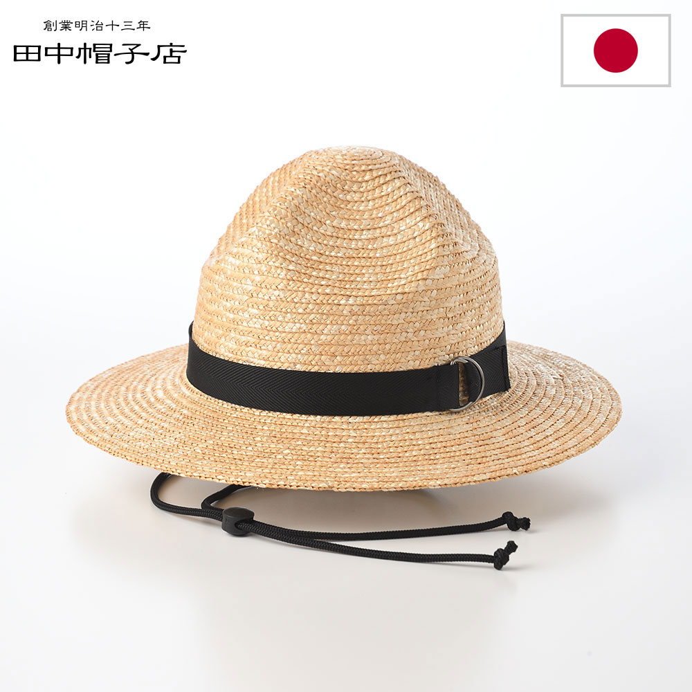田中帽子店直営店限定品　ベージュ ストローハット 黒リボン付き 田中帽子店 麦わらカンカン帽 ストローハット 帽子 メンズ