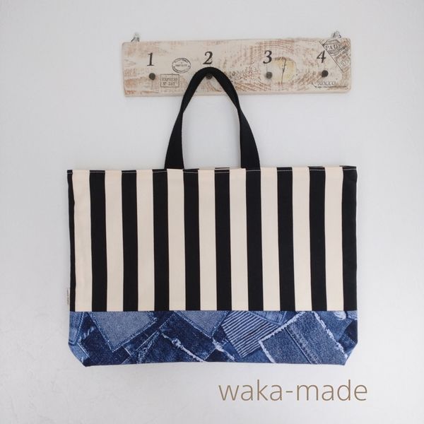 楽天市場】【レッスンバッグ】 ハンドメイド 【ヒッコリーデニム：紺X