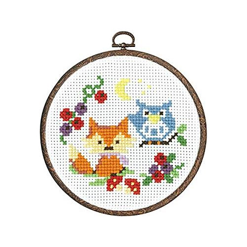 楽天市場 刺繍キット フクロウの先生と子ギツネ オフホワイト おしゃれフープ付 森のかわいいなかまたち オリムパス No 7486 旗の村松 手芸の村松