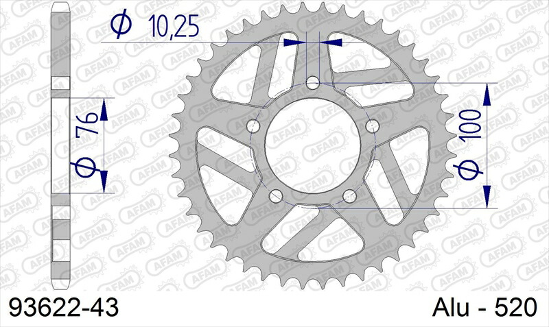 バイクパーツ AFAM(アファム) Rスプロケット アルミ 520-43 93622-43 4548916583676