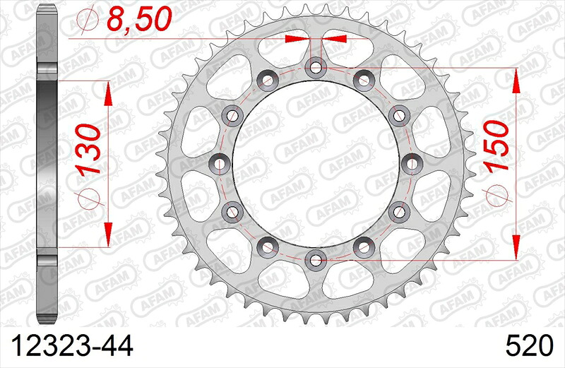 バイクパーツ AFAM(アファム) Rスチールスプロケット 520-44 12323-44 4548916683130