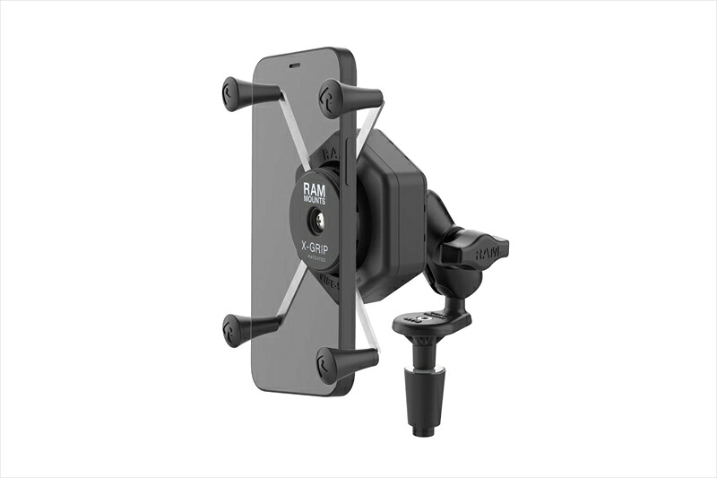 【5日前後で発送】バイクパーツ RAM MOUNTS(ラムマウント) 防振Xグリップ M ＆フォークステムベースセット ショートアーム 内径φ12-38mm対応 1インチボール Vibe-Safe RAM-B-176-A-UN10-462 4550646099389