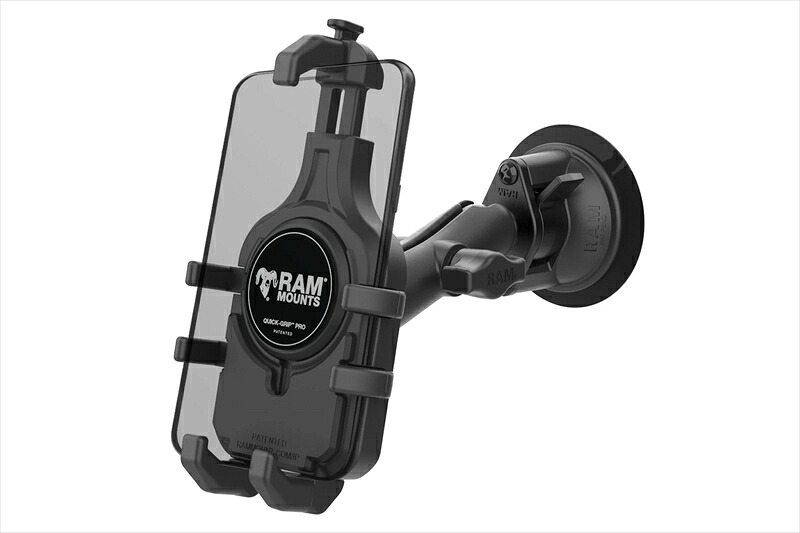 バイクパーツ RAM MOUNTS(ラムマウント) クイックグリッププロ クレイドルホルダー M ＆ツイストサクションベースセット 標準アーム 吸盤径83.8mm 1インチボール RAM-B-166-PD5U 4550646247278