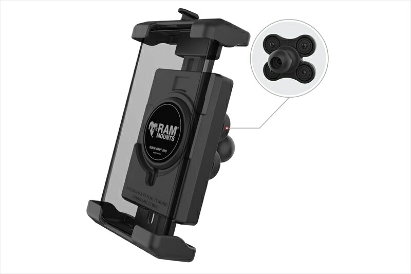 バイクパーツ RAM MOUNTS(ラムマウント) クイックグリッププロ クレイドルホルダー L 防振ダンパーボール付 1インチボール Vibe-Safe RAM-HOL-PD7BVU 4550646247353