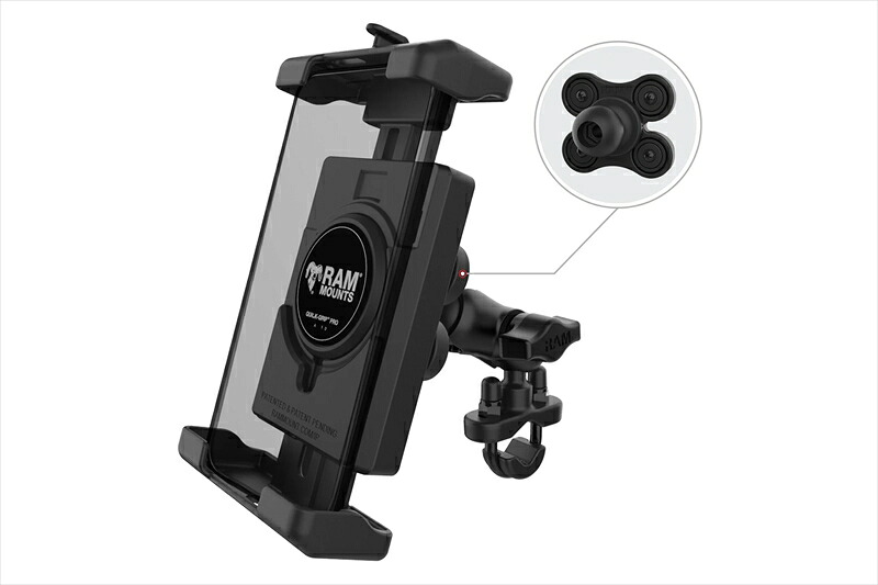 バイクパーツ RAM MOUNTS(ラムマウント) クイックグリッププロ クレイドルホルダー L ＆U字クランプベースセット ショートアーム φ12.7-31.75mm対応 防振ダンパー 1インチボール Vibe-Safe RAM-B-149Z-A-PD7VU 4550646247391