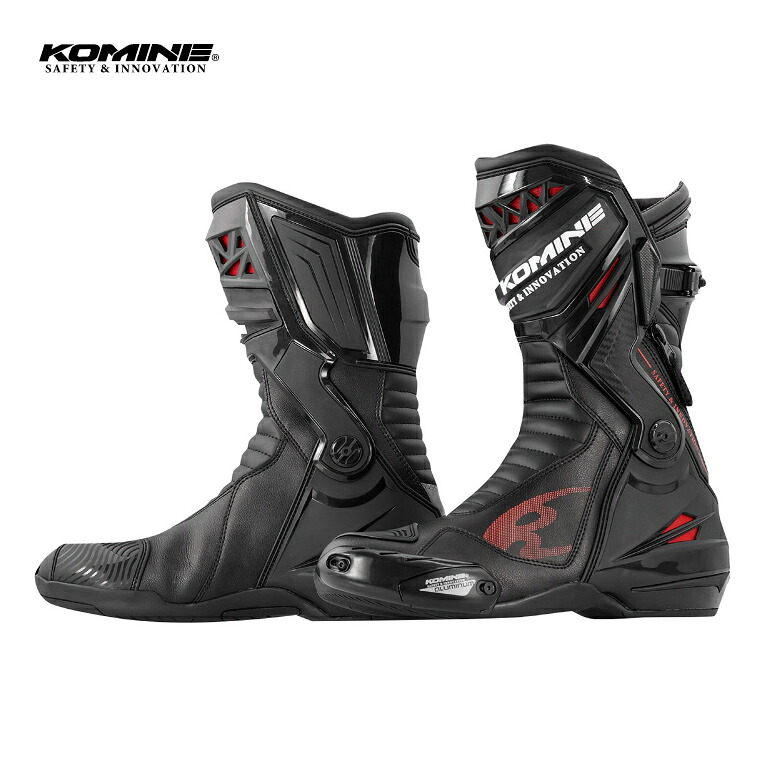 バイク用品シューズ・ブーツ おすすめ 軽量 丈夫 動きやすい 保護 黒 KOMINE(コミネ)スプリームレーシングブーツ 【05-087】 BK-087