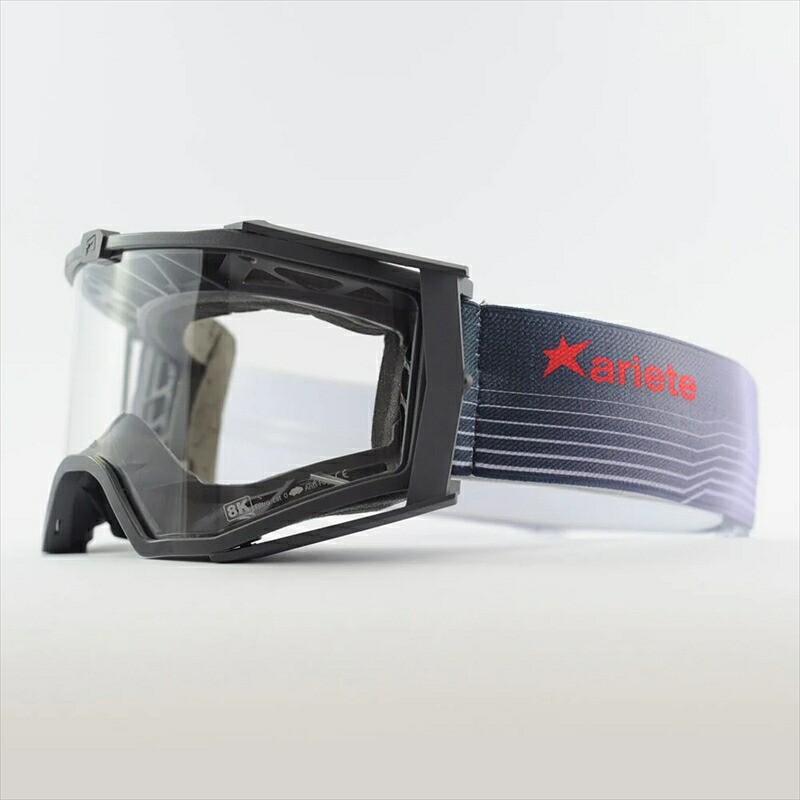 バイクパーツ ARIETE(アリート) 8K ゴーグル 14960-064 4550646163684 フレーム：ブラック/レンズ：クリア/ストラップ：ブラック