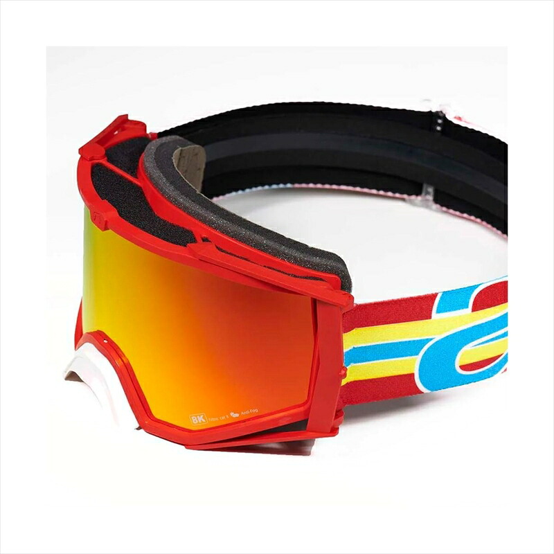 バイクパーツARIETE(アリート) 8K TOP FLUO ゴーグル 14960-TF0074550646164070フレーム:レッド/レンズ:レッドミラー/ストラップ:レッド|バイク・バイク用品はとやグループ