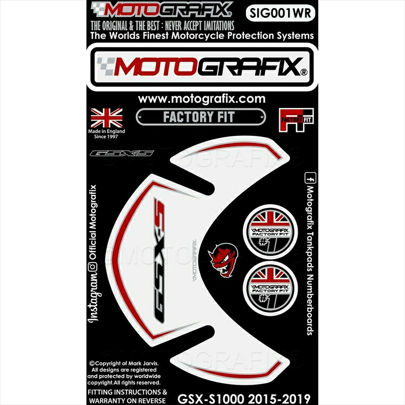 バイクパーツ アクセサリー モトグラフィックス タンクプロテクター WHT/RED MT-SIG001WR 4580041242455 GSX-S1000/F 15-17