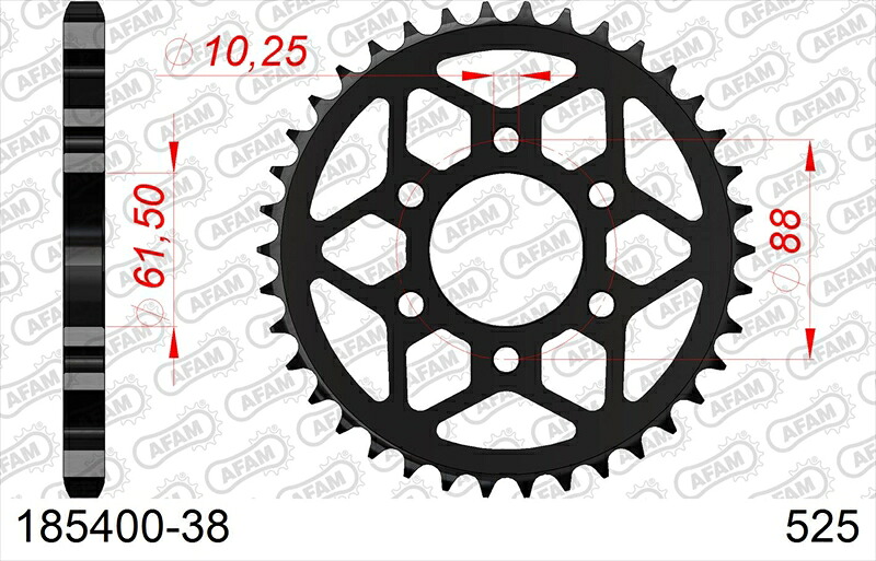 バイクパーツAFAM(アファム) Rスチールスプロケット 525-38185400-384550646312198|バイク・バイク用品はとやグループ