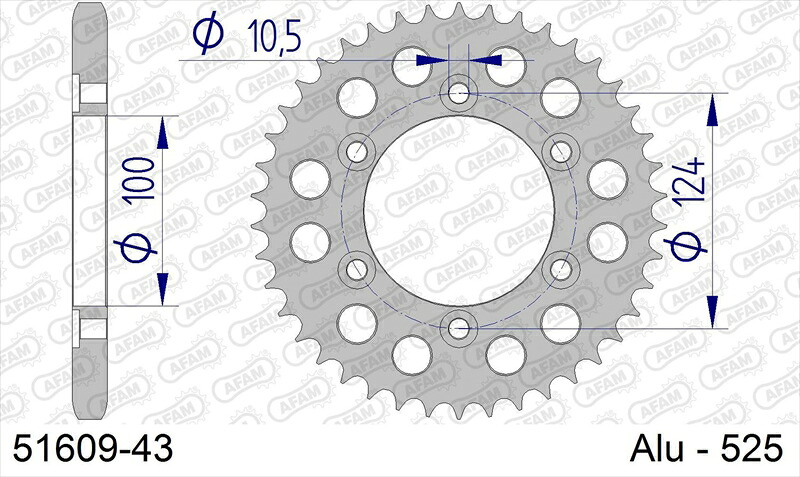 バイクパーツAFAM(アファム) Rスプロケット 525-43 アルミ ガンメタ51609-434548664335084｜バイク・バイク用品はとやグループ