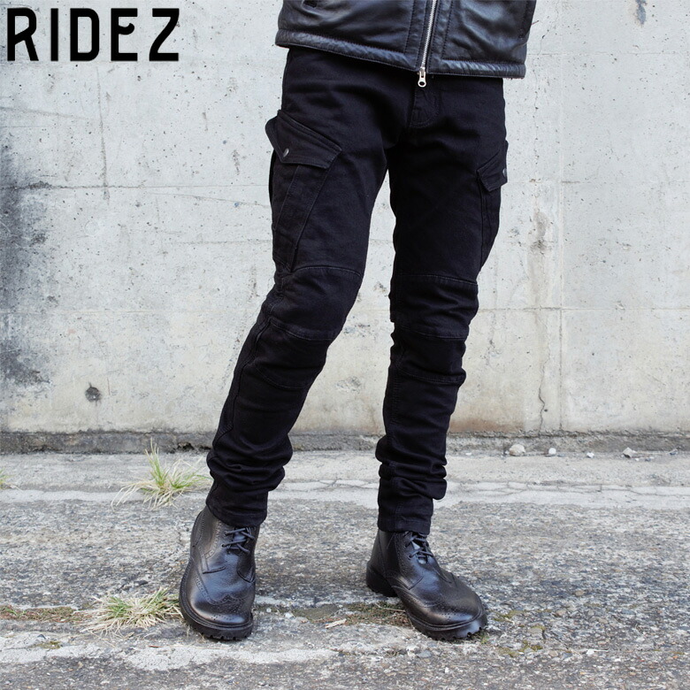 バイク用品ライディングパンツ RIDEZ(ライズ)スリムフィットカーゴパンツ RDB1031 バイク用パンツ デニム 街乗り ブラック 取寄品