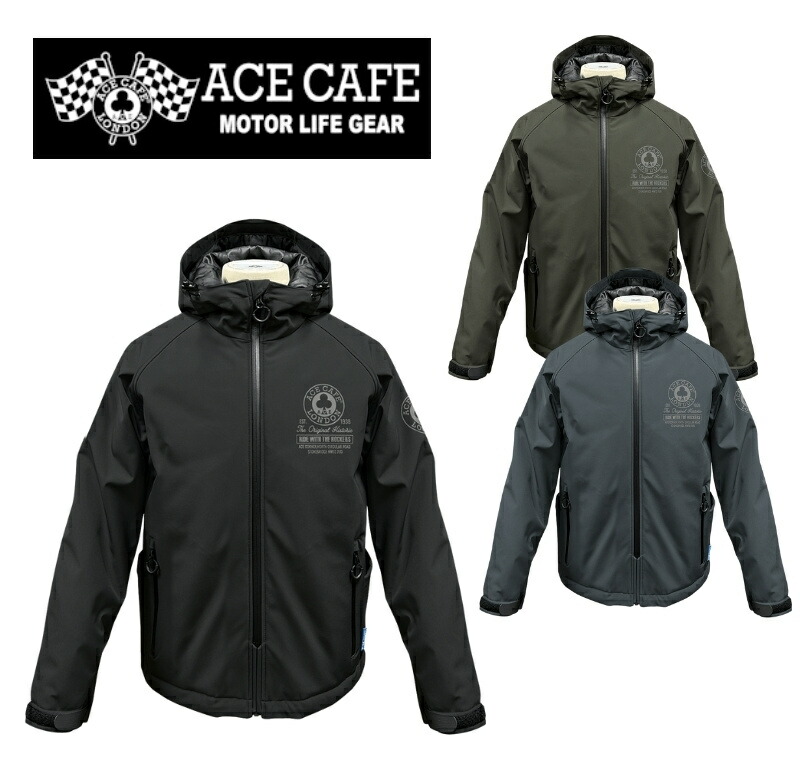 バイク用ジャケット ACE CAFE LONDON(エースカフェロンドン)WP ソフトシェル パドックジャケット FS2501SJ 男女兼用 ポリエステル ブラック 秋冬