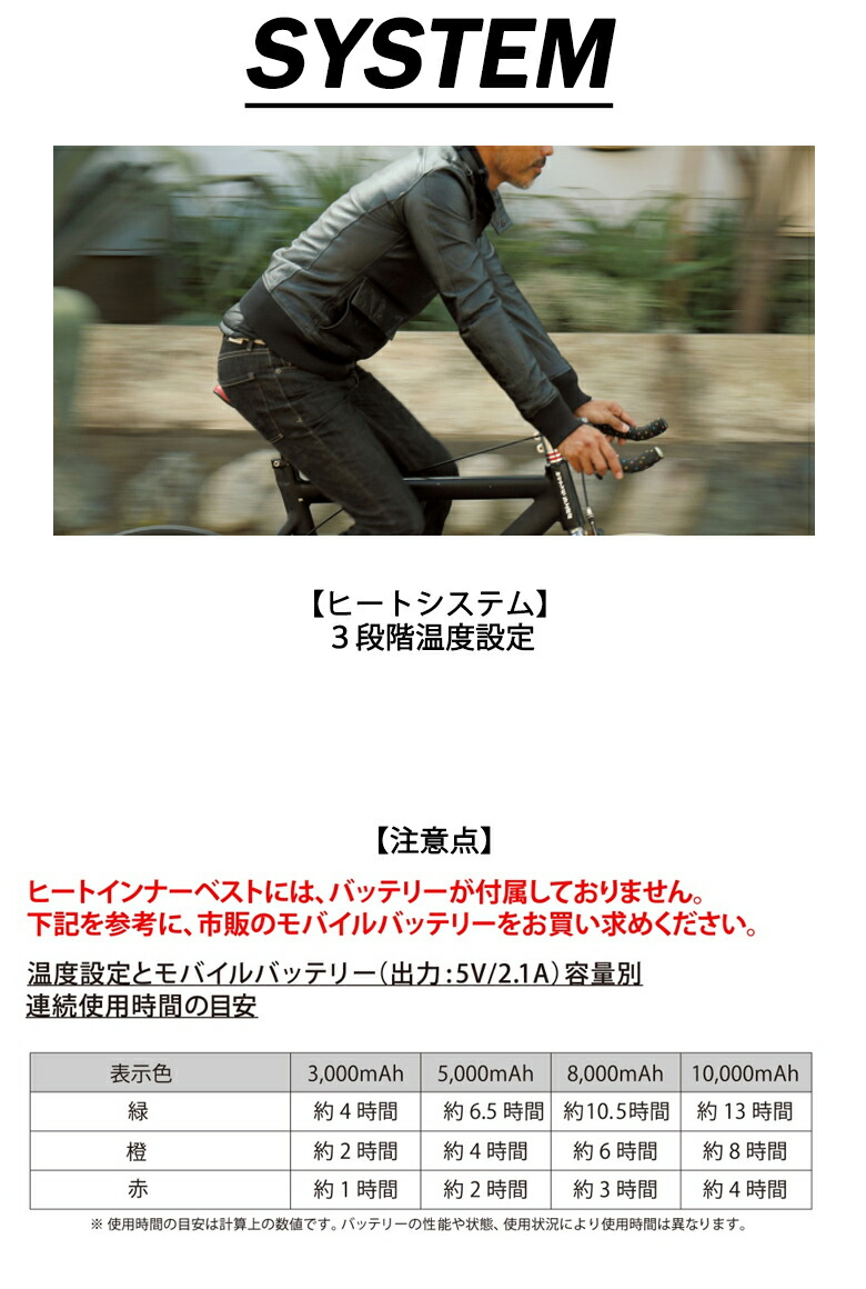 バイク電熱ベストHEATMASTER(ヒートマスター)5Vヒートインナーベスト充電式リチウムイオンバッテリー使用防寒ツーリングブラック秋冬5078063〜68