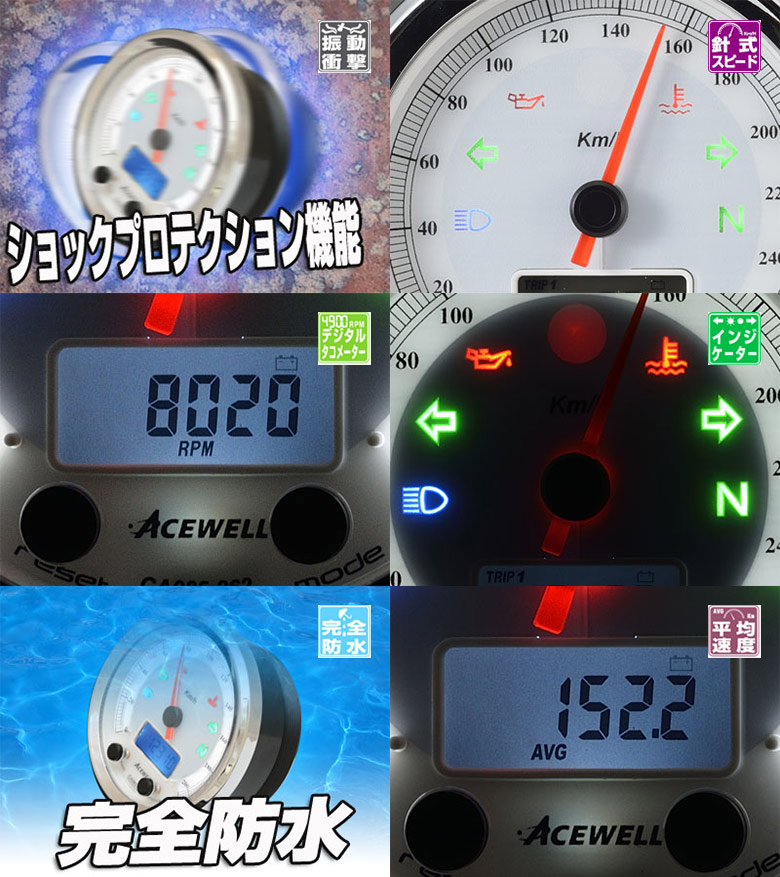 楽天市場 Acewell エースウェル 多機能デジタルメーターca085 100 0シリーズ Ca085 100 0 スピードメーター バイク 用 バイク バイク用品はとやグループ