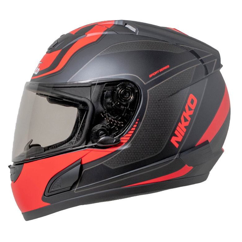 バイク用 フルフェイスヘルメットNIKKO ニッコー N-805 マットブラック レッドインナーシールド 大型ベンチレーションシールドロック  着脱式内装黒 赤 直輸入品激安