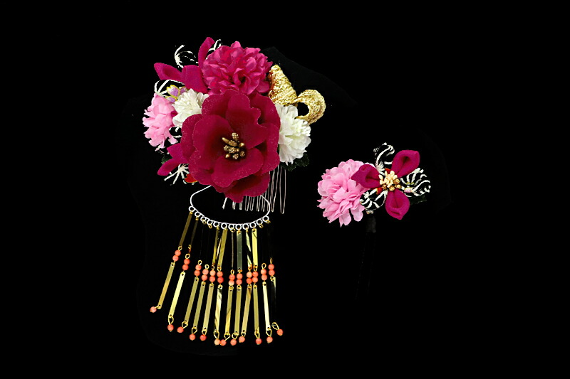 髪飾り 成人式 花 前撮り 振袖 袴 2点セット 赤 ピンク 赤紫 白 オフホワイト 金 ちりめん つまみ細工 剣つまみ ビラ ビラ簪 リボン 麻の葉 和柄 キラキラ 花魁 かんざし 和装 洋装 ドレス レトロ 古典 おしゃれ髪型 ヘアスタイル ヘアアレンジ