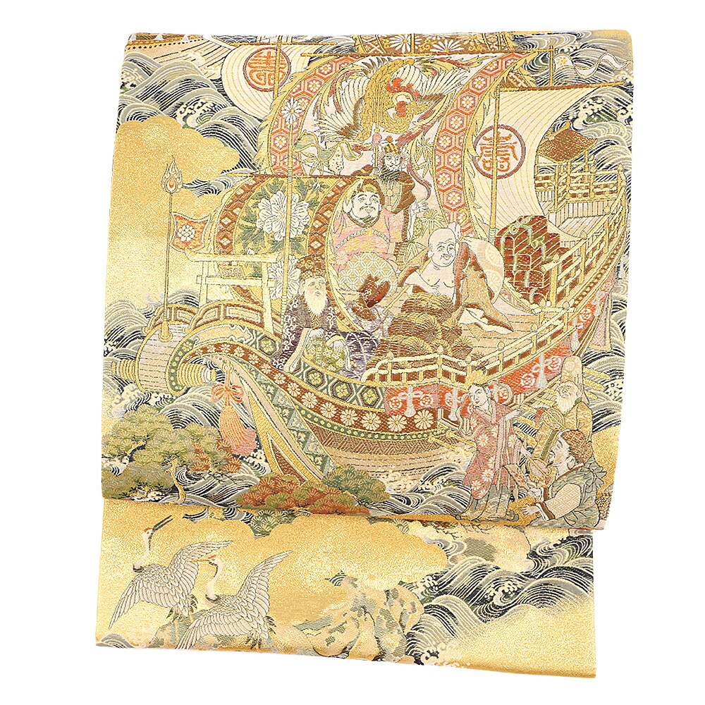 楽天市場】袋帯 唐織 正絹 橋本清織物 金地 壱阡八百口織 七福神 宝船