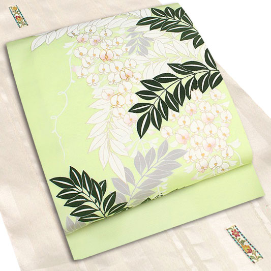 大注目 楽天市場 名古屋帯 塩瀬 薄黄緑色 ライムグリーン 藤 絹菱 正絹 本加工友禅 九寸 五泉 新品 未仕立て 上品 エレガント お洒落着 反物 京都名門染匠 絹菱 五泉 塩瀬 金彩加工 正絹 新品 お洒落着 カジュアル かわいい おしゃれ かっこいい 粋 モダン 受注生産