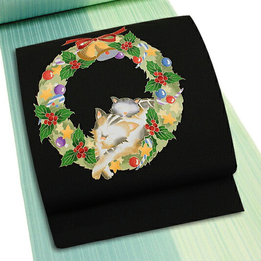 楽天市場】名古屋帯 十日町友禅 秀美 黒 クリスマス 猫 ネコ ねこ Xmas